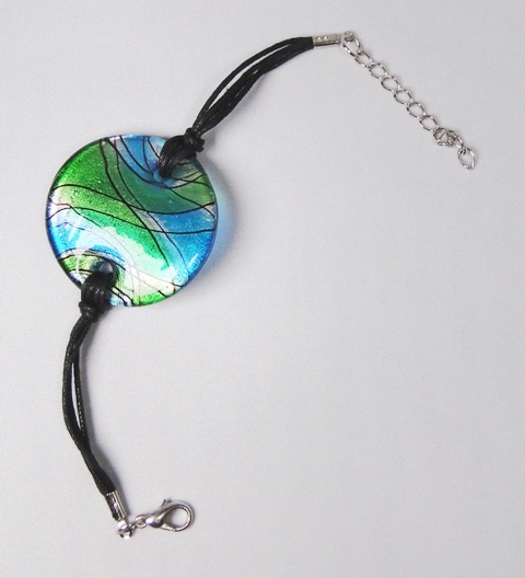 Bracelet fermoir verre FACON MURANO rond argenté bleu vert