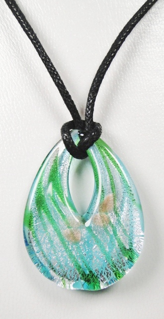 Pendentif verre FACON MURANO goutte trouée turquoise vert