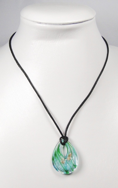 Pendentif verre FACON MURANO goutte trouée turquoise vert – Image 2