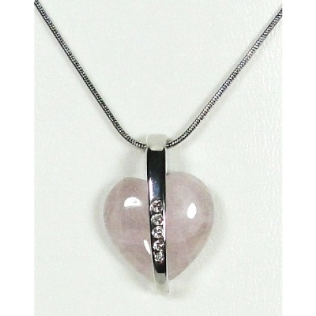 Pendentif Coeur Argenté Avec Strass Rose - Bijou Fantaisie, Neuf Sans Emballage