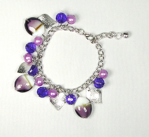 Bracelet fermoir verre FACON MURANO pampilles blanc et violet