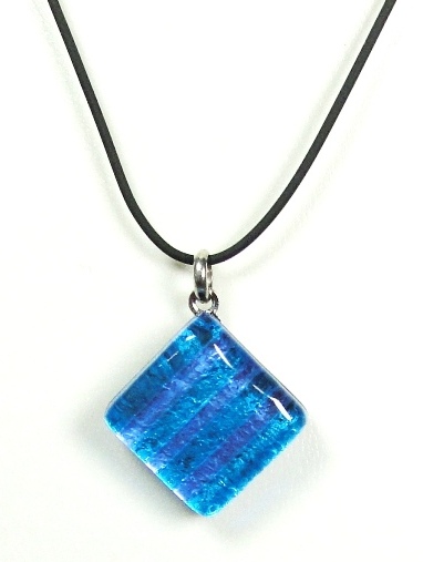Pendentif verre MURANO losange petit modèle rayé bleu parme