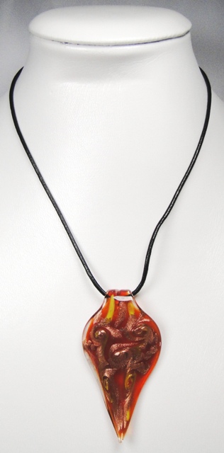 Pendentif verre MURANO feuille pointue rouge transparent cuivré – Image 2