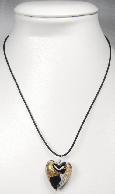 Pendentif verre MURANO cœur bombé noir argenté doré cuivré – Image 2