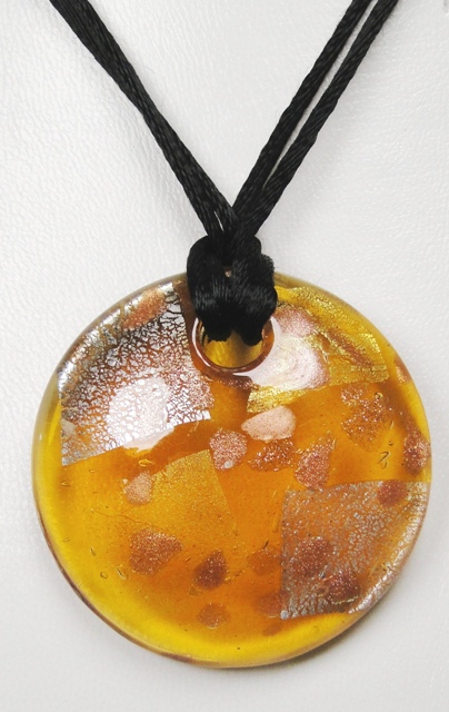 Pendentif verre MURANO palet couleur ambre transparent doré argenté cuivré