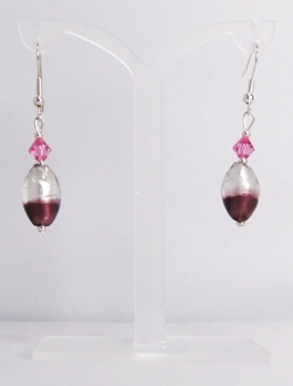 Boucles d'oreilles verre MURANO pendantes ogive gris violet