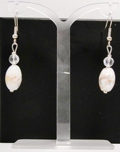 Boucles d'oreilles verre MURANO pendantes ogive blanc doré argenté