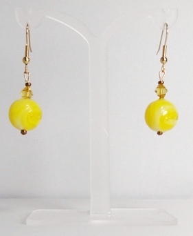 Boucles d'oreilles verre MURANO pendantes boule relief jaune