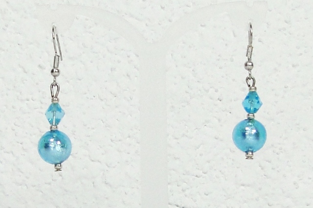 Boucles d'oreilles verre MURANO pendantes boule bleue