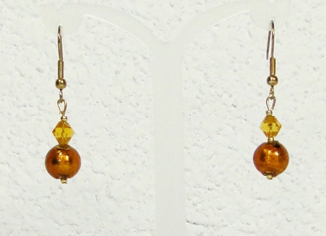 Boucles d'oreilles verre MURANO pendantes boule ambre
