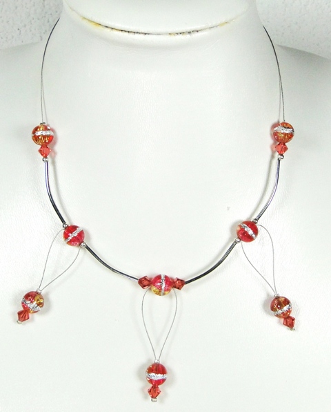 Collier verre MURANO explosion rose et jaune