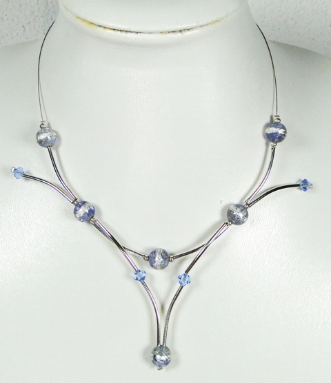 Collier verre MURANO explosion bleu argenté