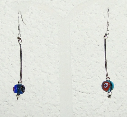 Boucles d'oreilles verre MURANO pendantes murine bleu