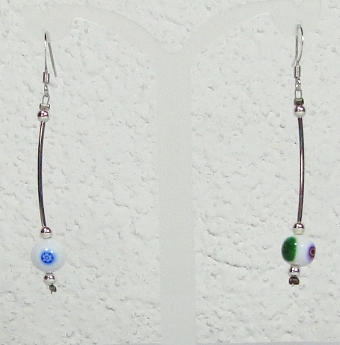 Boucles d'oreilles verre MURANO pendantes murine blanc