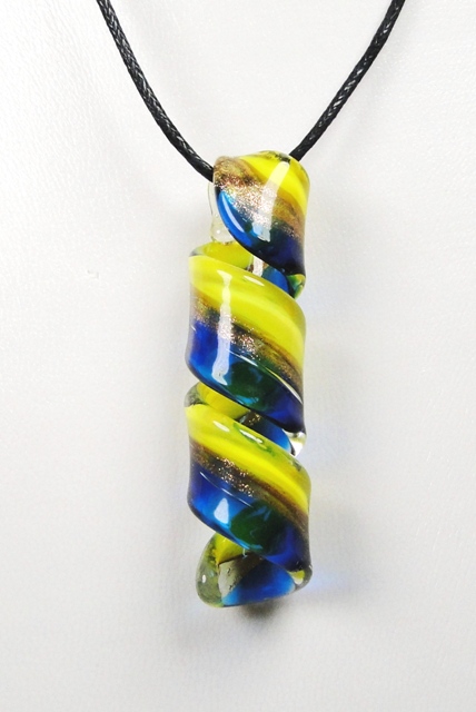 Parure verre MURANO pendentif et boucles d'oreilles pendantes tourbillon jaune et bleu – Image 2