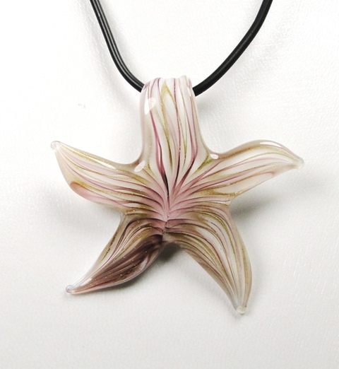 Parure verre MURANO pendentif et boucles d'oreilles pendantes étoile blanche rayée prune cuivré – Image 2