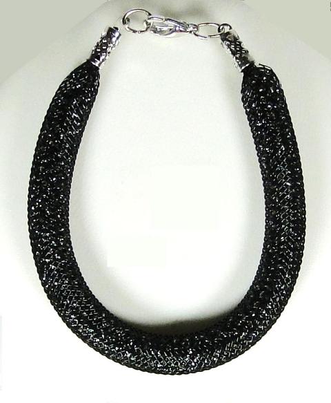 Parure verre MURANO conteria collier et bracelet noir brillant filet noir – Image 2