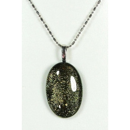 Pendentif verre dichroïque MURANO ovale noir jaune vert irisé