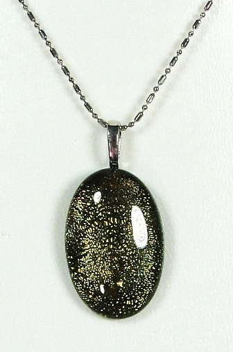 Pendentif verre dichroïque MURANO ovale noir jaune vert irisé