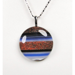 Pendentif verre dichroïque MURANO rond rose orange bleu noir blanc irisé