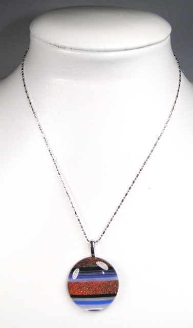 Pendentif verre dichroïque MURANO rond rose orange bleu noir blanc irisé – Image 2