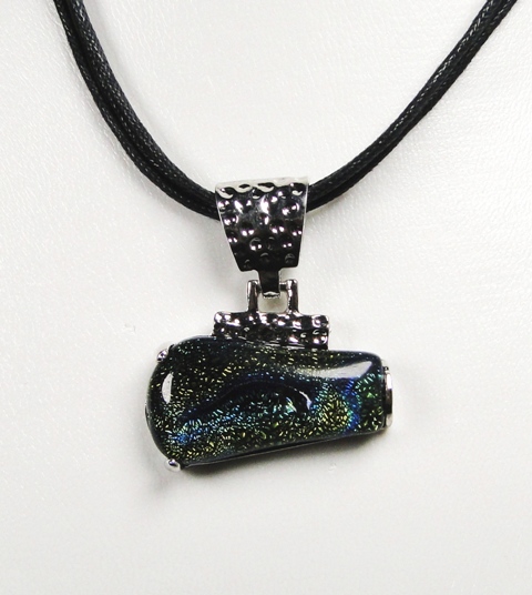 Pendentif verre dichroïque MURANO antique noir jaune vert bleu irisé