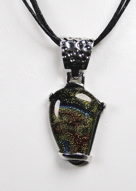 Pendentif verre dichroïque MURANO antique noir jaune orange bleu irisé