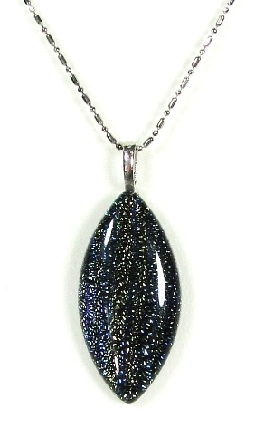 Pendentif verre dichroïque MURANO oblong noir rayé bleu vert jaune irisé
