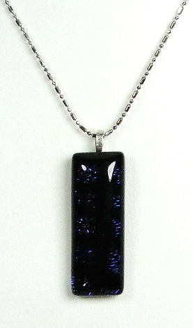 Pendentif verre dichroïque MURANO rectangle noir bleu nuit violet irisé
