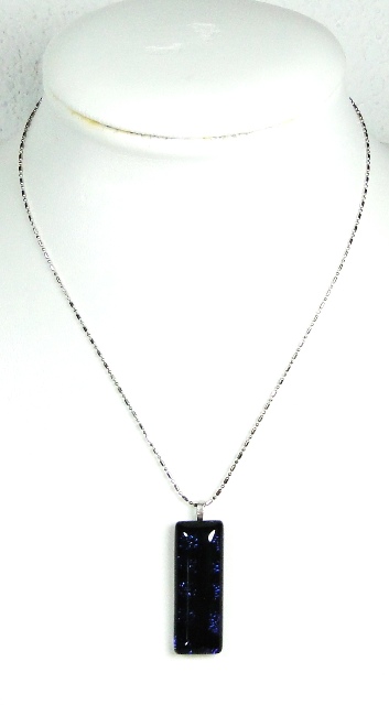 Pendentif verre dichroïque MURANO rectangle noir bleu nuit violet irisé – Image 2