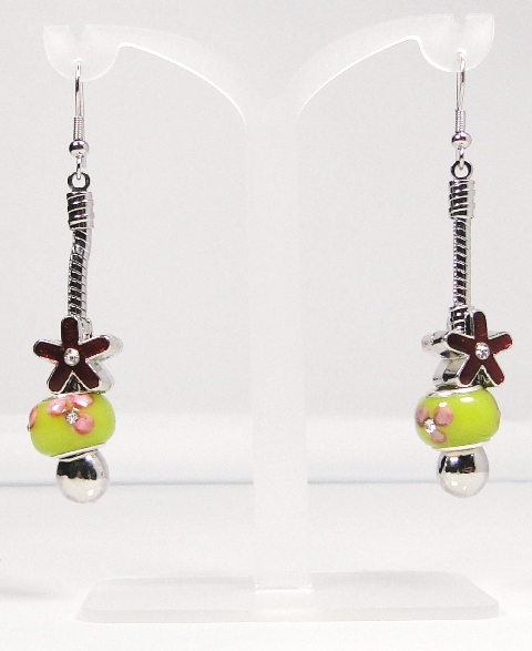 Boucles d'oreilles verre MURANO pendantes style pandora vert clair