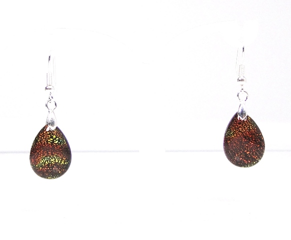 Boucles d'oreilles verre dichroïque MURANO pendantes goutte noir orange jaune irisé