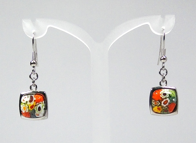 Boucles d'oreilles pendantes carré multicolore millefiori